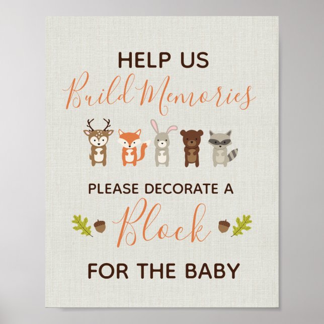 Woodland Baby Shower Sign - Decorate a Block (Front)