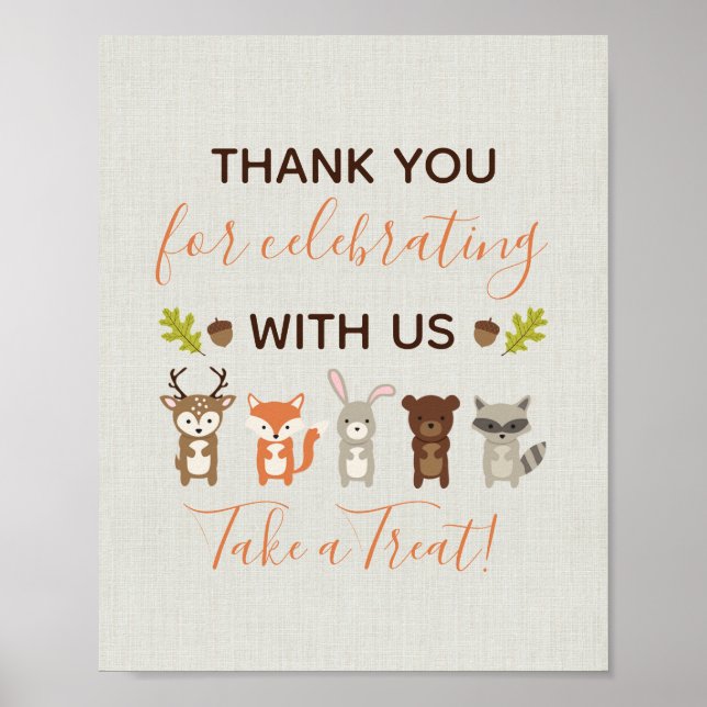 Woodland Baby Shower Take a Treat Favour Sign (Front)