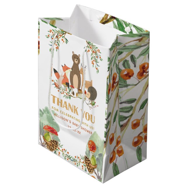 Woodland Baby shower Thank You Medium Gift Bag (Front Angled)
