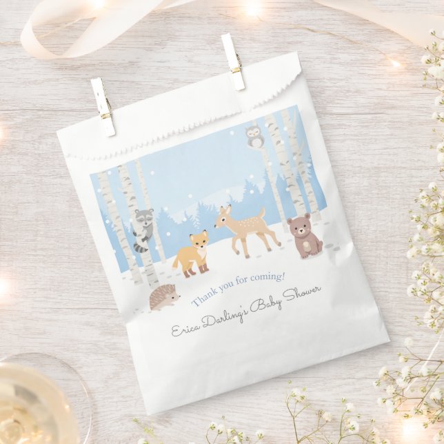 Woodland baby shower theme | winter forest  favour bag (Clipped)