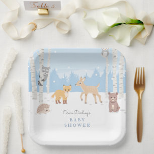Woodland baby shower theme   winter forest  paper plate