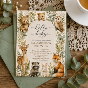 Woodland Baby Shower Watercolor Forest Animals Invitation