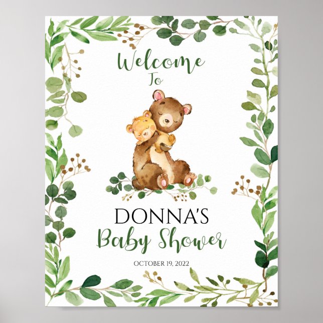 Woodland Baby Shower Welcome Sign Bear (Front)