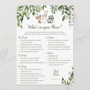 Woodland Baby Shower - What's In Your Phone Game Invitation