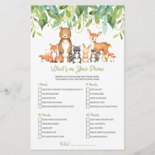 Woodland Baby Shower What's On your Phone Game