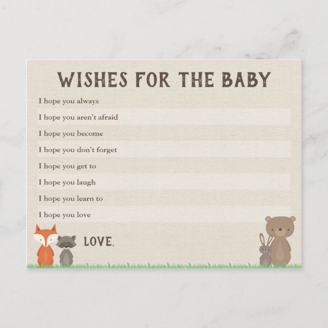 Woodland Baby Shower Wishes for Baby Cards (Front)