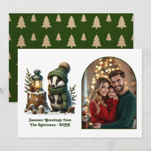 Woodland Badger Cozy Forest Christmas Magic Photo Holiday Card
