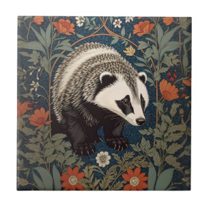 Woodland Badger William Morris Inspired Tile