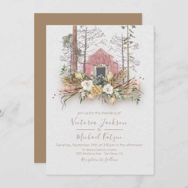 Woodland Barn Forest Wedding invitations (Front/Back)