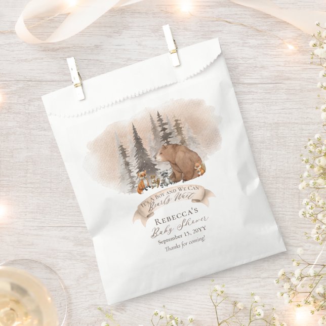 Woodland Bear |Animals Bearly Wait Boy Baby Shower Favour Bag (Clipped)