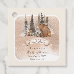 Woodland Bear  Animals Bearly Wait Boy Baby Shower Favour Tags