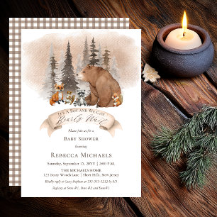 Woodland Bear  Animals Bearly Wait Boy Baby Shower Invitation