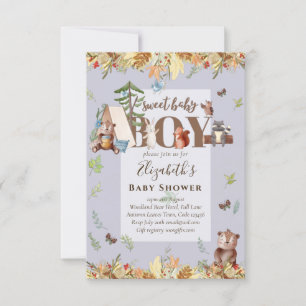 Woodland Bear Animals Boys Baby Shower Invitation
