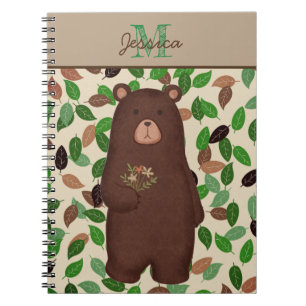 Woodland Bear Autumn Leaves Personalised Notebook