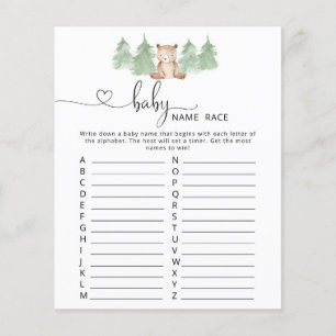 Woodland bear baby name race baby shower game