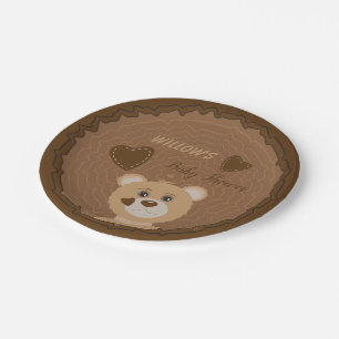 Woodland Bear Baby Shower Brown Paper Plates