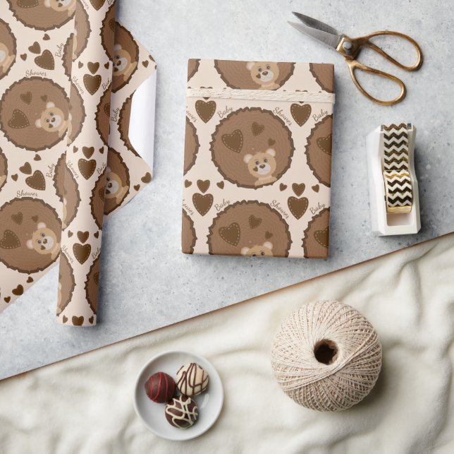 Woodland Bear Baby Shower Brown Wrapping Paper (Crafts)