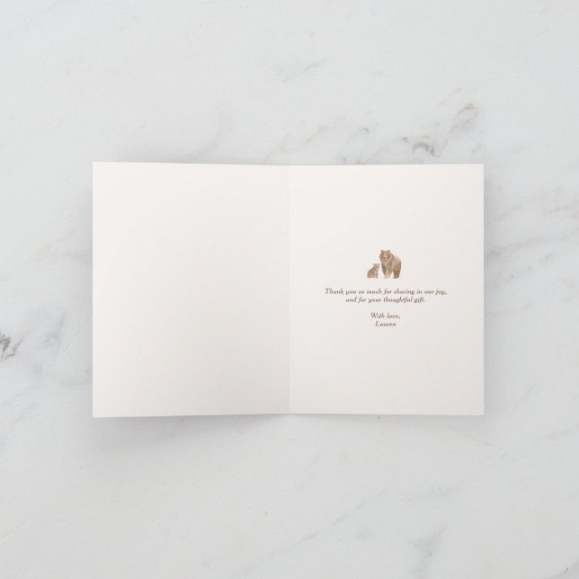 Woodland Bear Baby Shower Thank You Card (Inside)