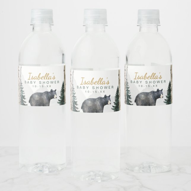 Woodland Bear Baby Shower Water Bottle Labels