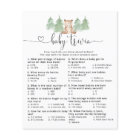 Woodland bear Baby trivia baby shower game