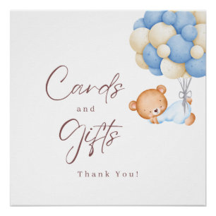 Woodland Bear Balloons Boy 1st Birthday   Poster