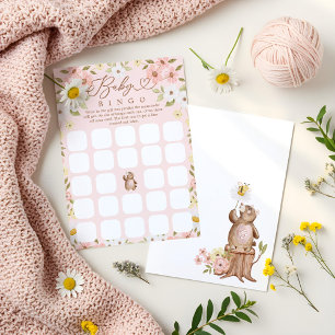 Woodland Bear Bingo Baby Girl Shower Game Card