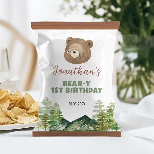 Woodland Bear Boy 1st Birthday Chip Bag Wrapper