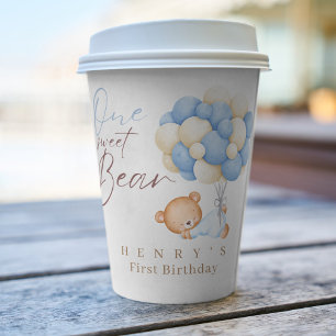 Woodland Bear Boy 1st Birthday Party Pastel  Paper Cups