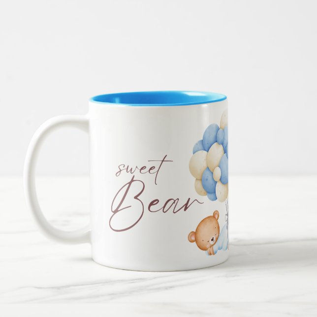 Woodland Bear Boy 1st Birthday Party Pastel  Two-Tone Coffee Mug (Left)