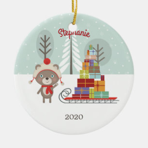 Woodland Bear Christmas Ceramic Ornament