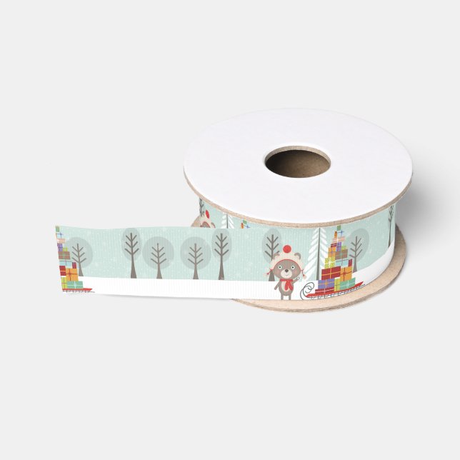 Woodland Bear Christmas Grosgrain Ribbon (Spool)
