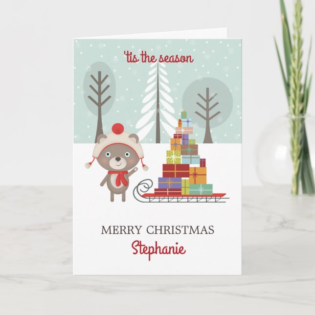 Woodland Bear Christmas Holiday Card (Front)