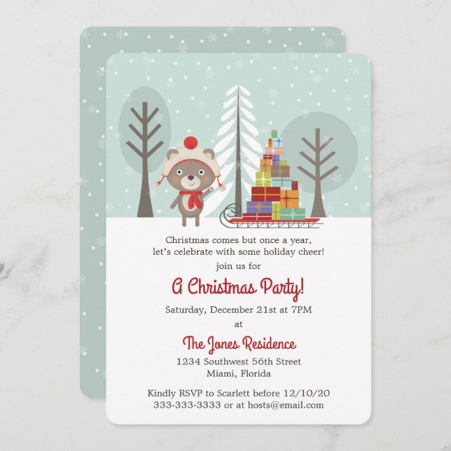 Woodland Bear Christmas Invitation (Front/Back)