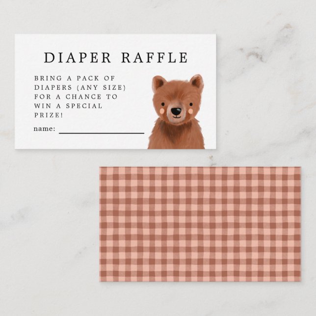 Woodland Bear Diaper Raffle Ticket Enclosure Card (Front/Back)