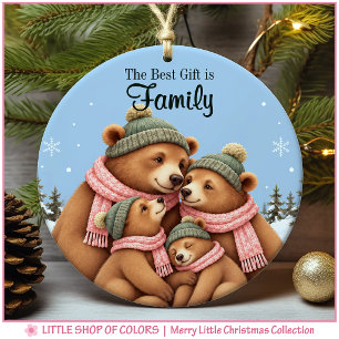 Woodland Bear Family Personalized Photo Christmas Ceramic Ornament