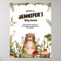 Woodland bear greenery Welcome Baby Shower