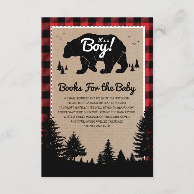 Woodland Bear Lumberjack Books for Baby Library Enclosure Card (Front)