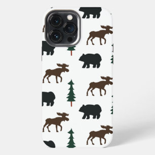Woodland Bear Moose Pattern Rustic Tree Nature iPhone 13 Pro Max Case