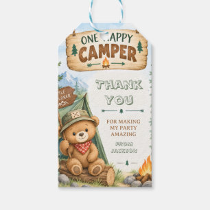 Woodland Bear One Happy Camper 1st Birthday Gift Tags