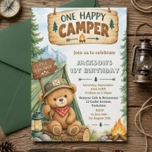Woodland Bear One Happy Camper 1st Birthday