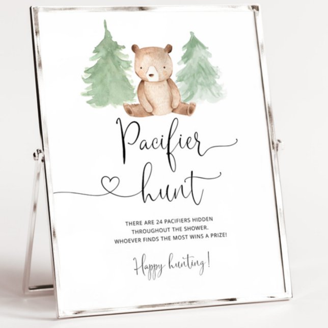 Woodland bear Pacifier hunt baby shower game Poster (Creator Uploaded)