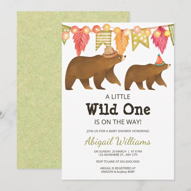 Woodland Bear Party Baby Shower Wild One Invitation (Front/Back)