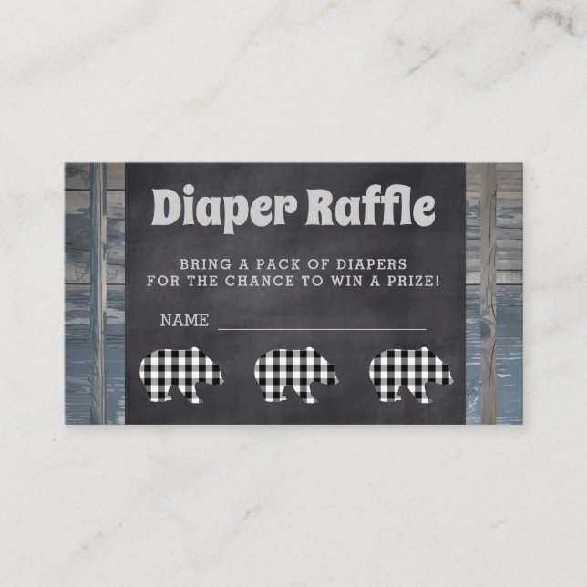 Woodland Bear Rustic Diaper Raffle Insert Cards (Front)