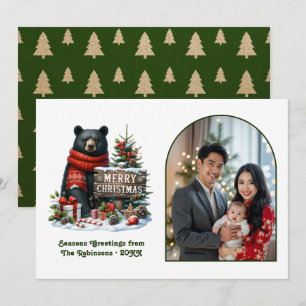 Woodland Bear Rustic Forest Christmas Magic Photo Holiday Card