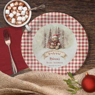 Woodland Bearly Wait Holiday Boy Baby Shower Paper Plate