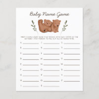 Woodland Bears Twins Baby Name Shower Game