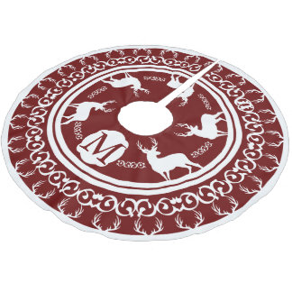 Woodland Berry and White Deer Antlers & Deer Brushed Polyester Tree Skirt