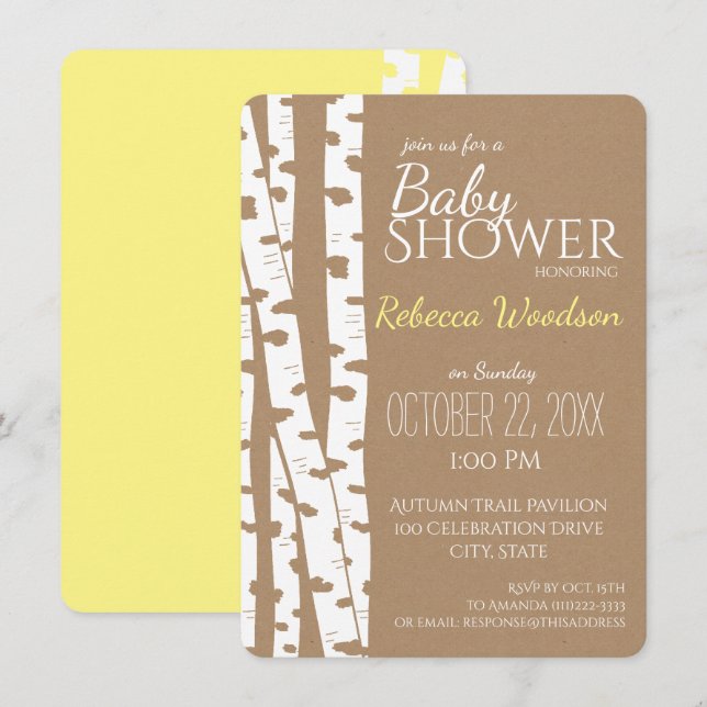 Woodland Birch Tree Rustic Baby Shower Invitation (Front/Back)