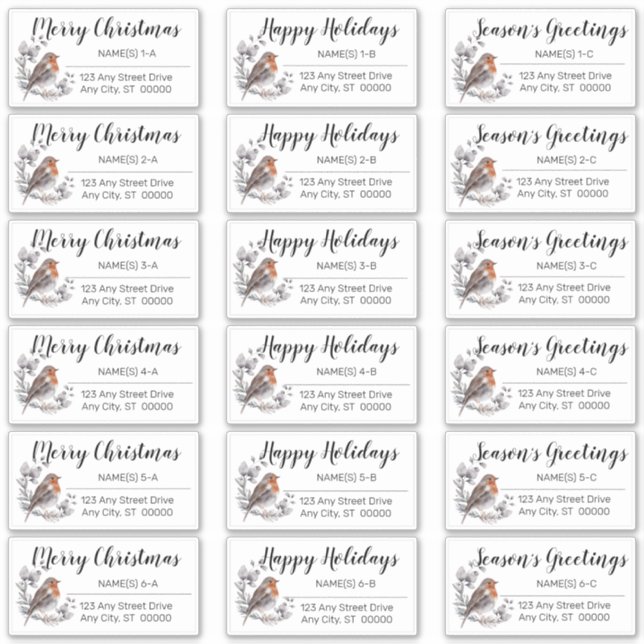 Woodland Bird Christmas Holiday Address Labels (Front)