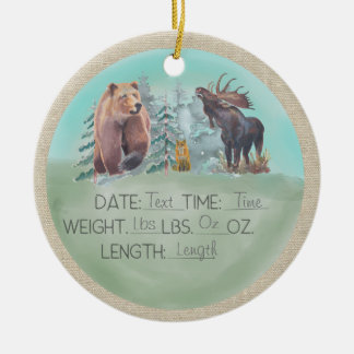 Woodland birth stats ceramic ornament